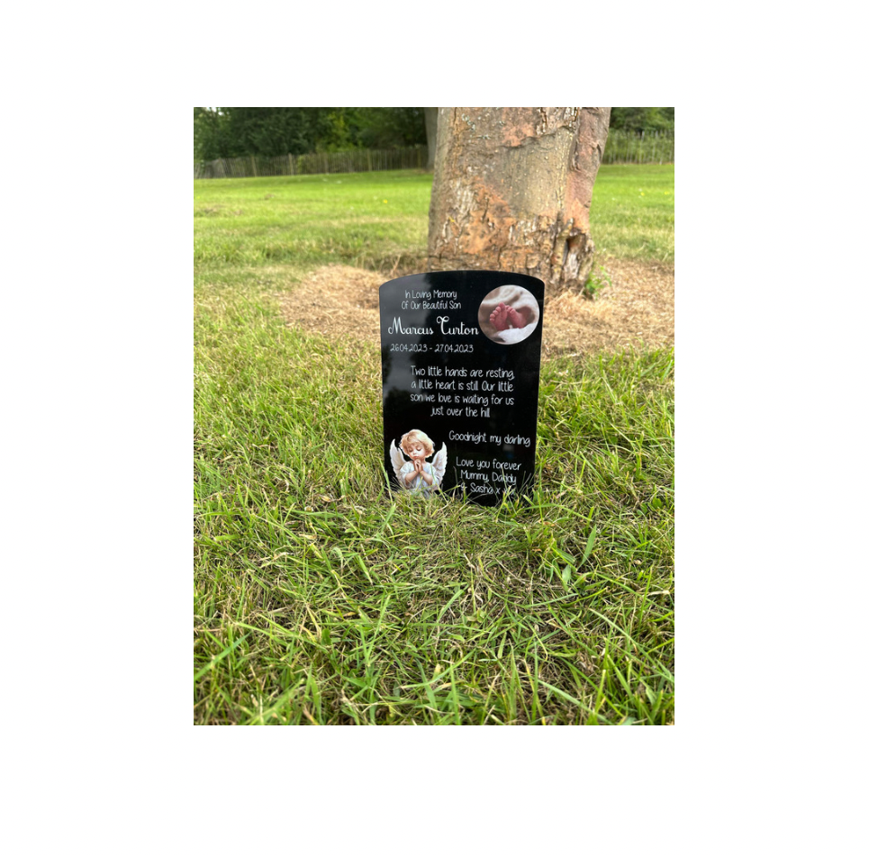 Angel temporary headstone with photo