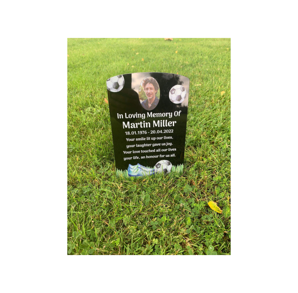 Football temporary headstone with photo
