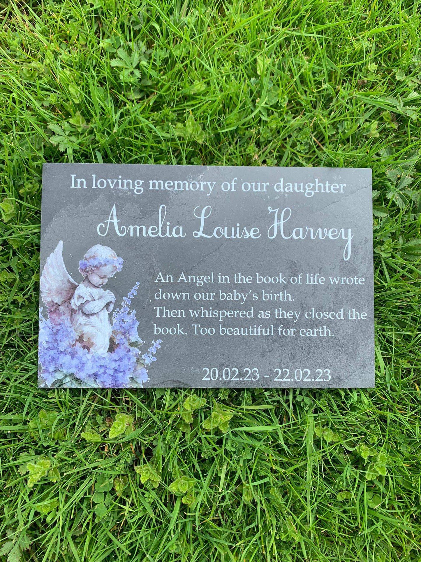 An angel in the book of life memorial plaque