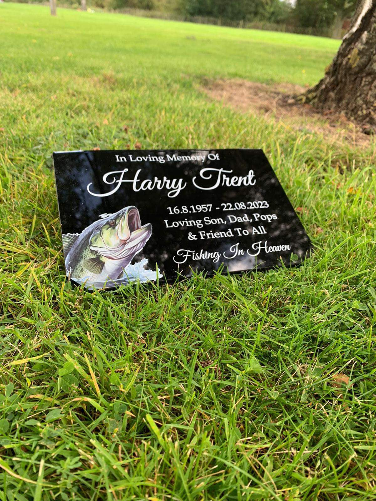 Gone fishing in heaven temporary headstone