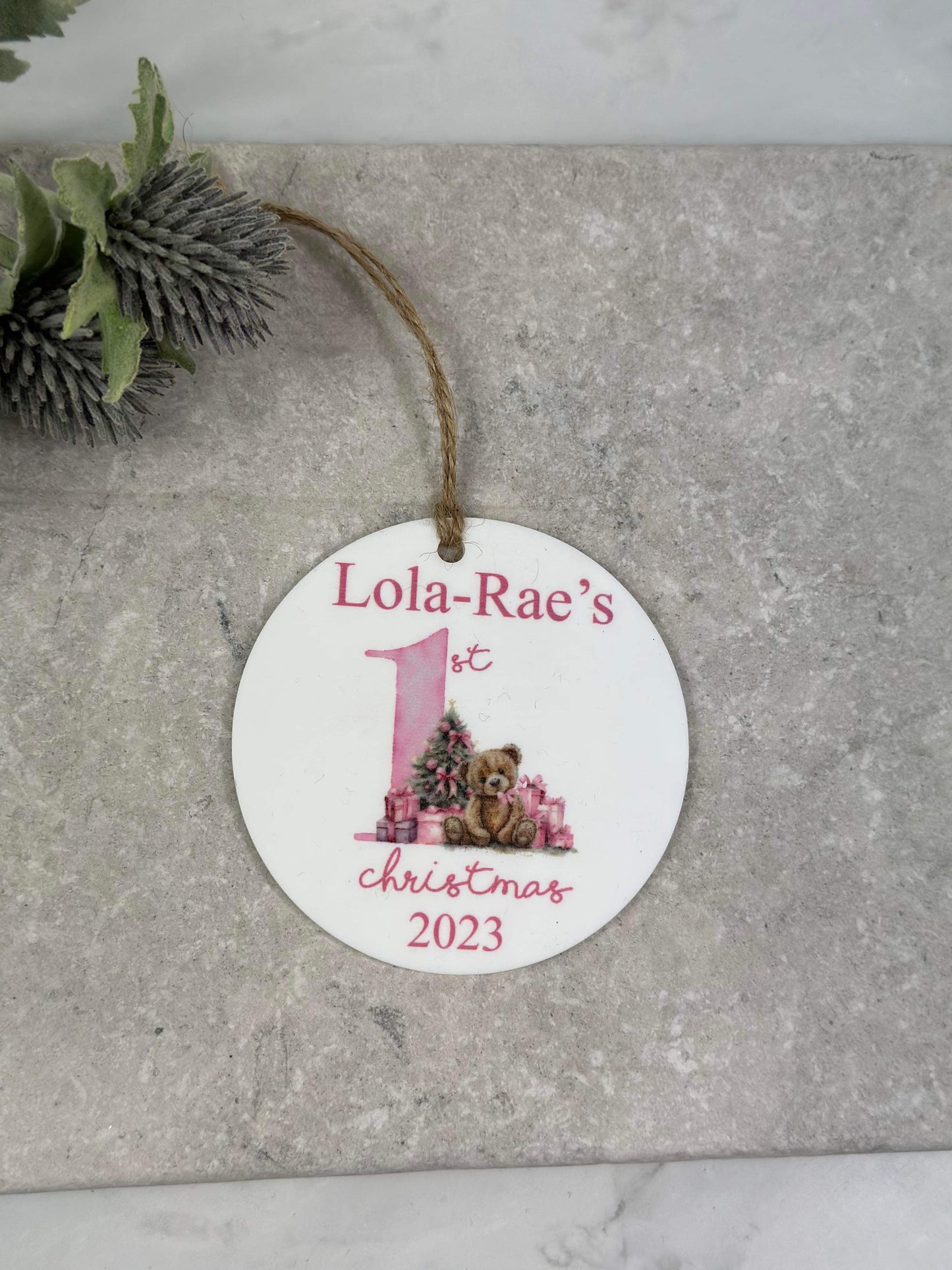 BOGOF pink first Christmas bauble