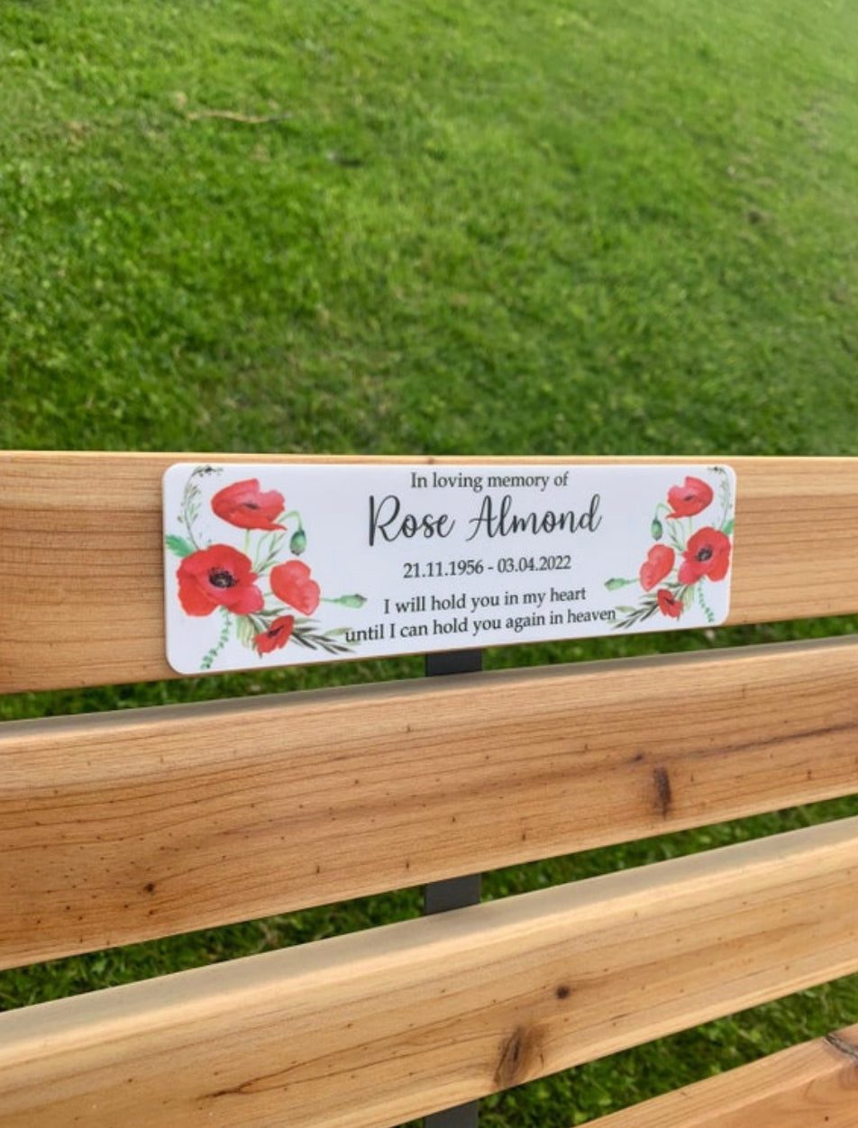 Acrylic poppy bench memorial plaque