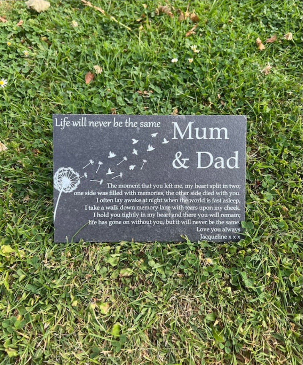 Dandelion memorial plaque