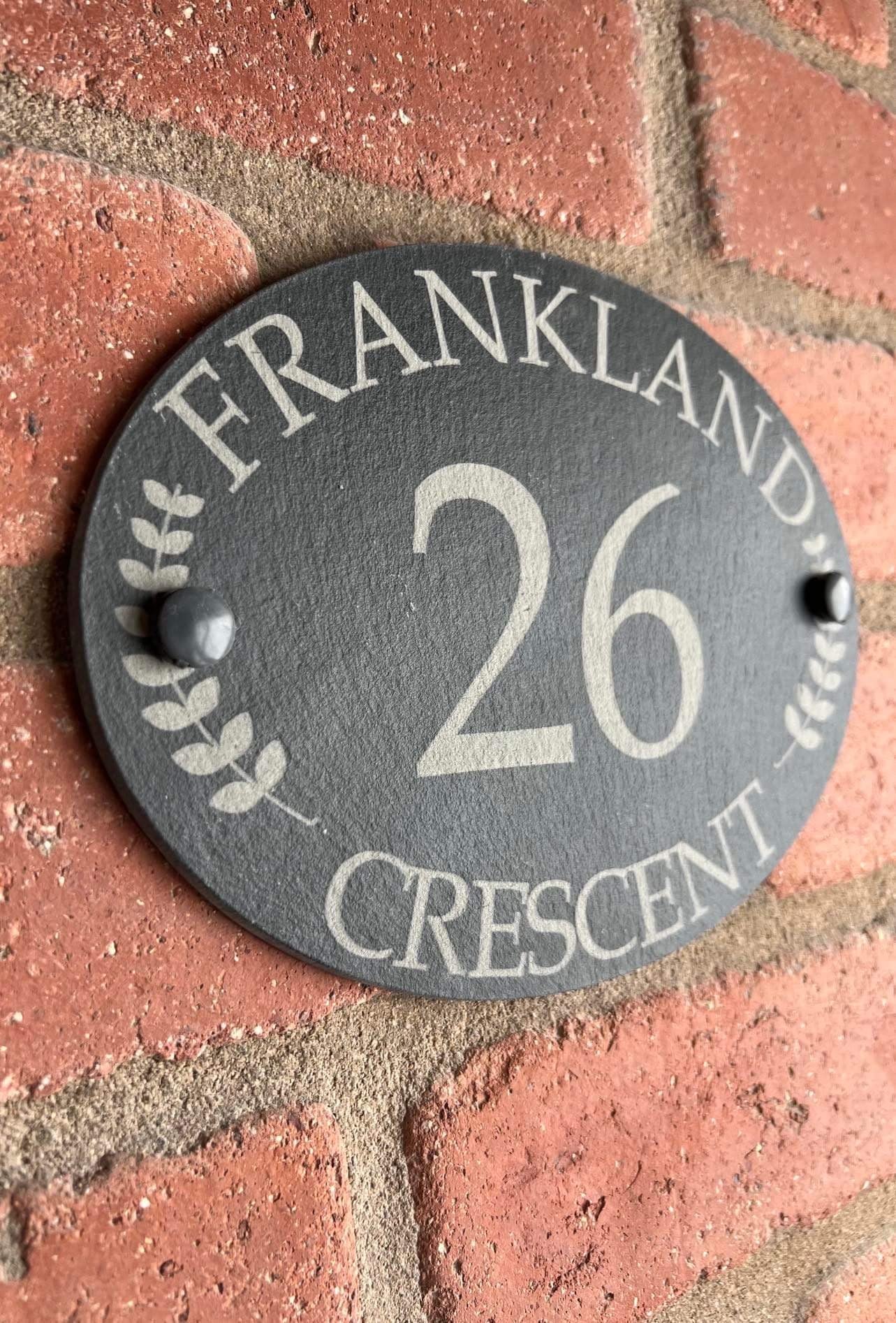 Oval Leaf slate house sign