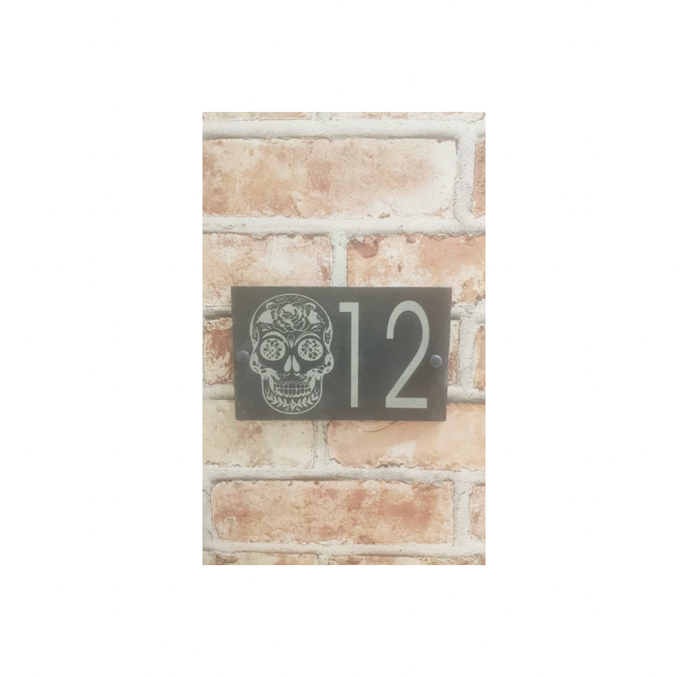 Skull slate house sign