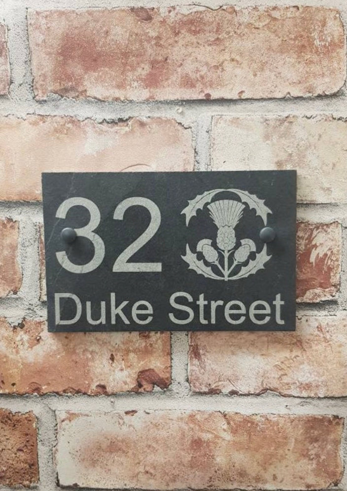 Scottish thistle slate house sign