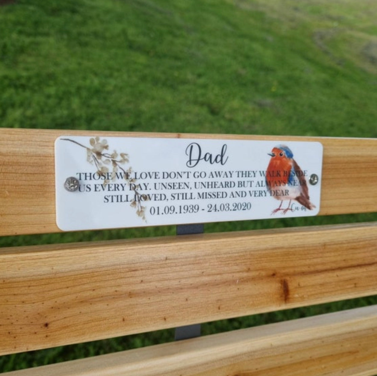 Acrylic robin bench memorial plaque