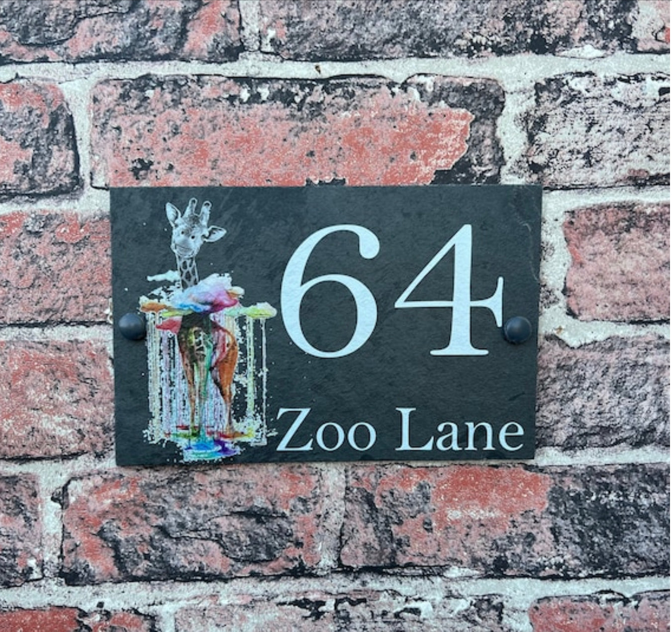 Giraffe slate house sign