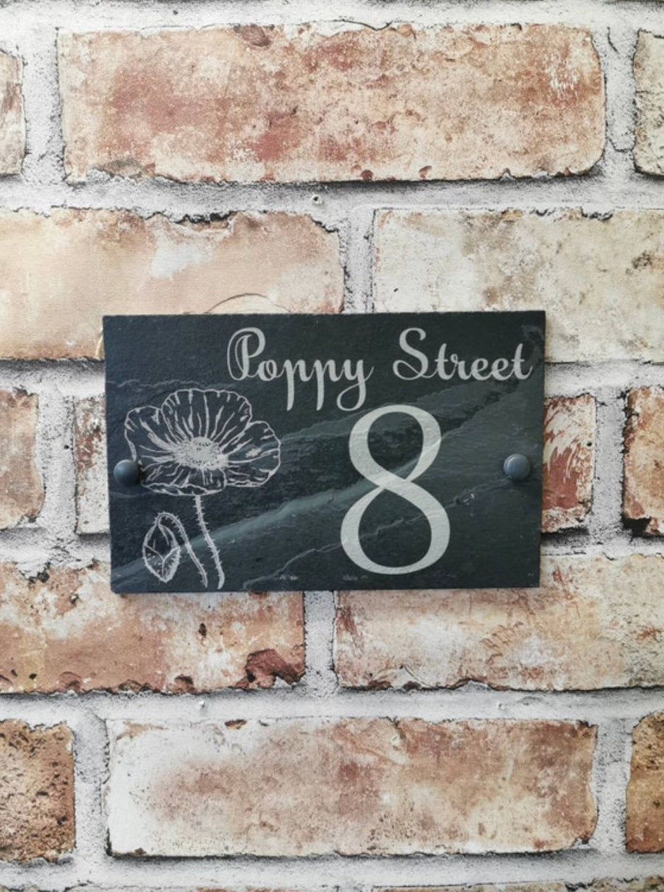Poppy slate house sign