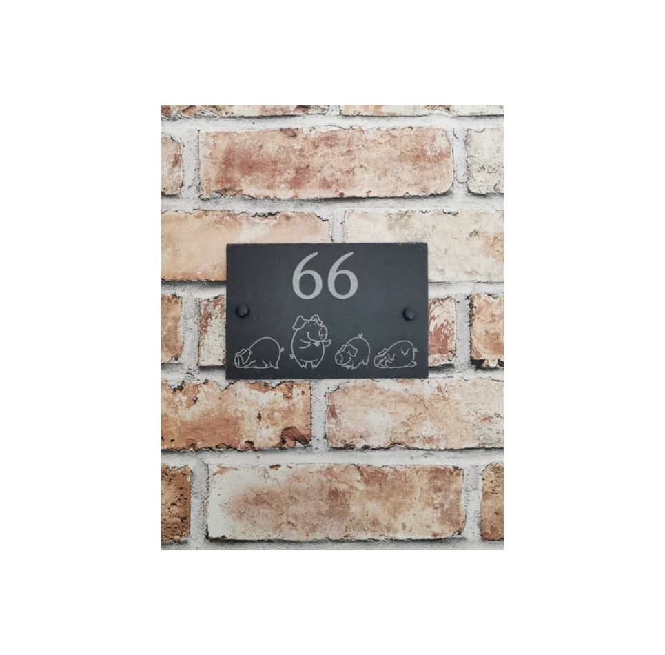 Pig family slate house sign