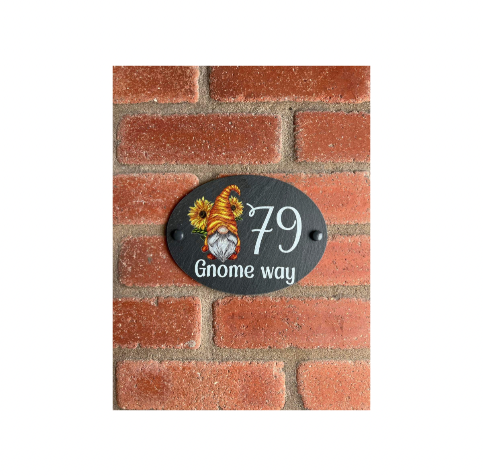 Oval Gnome slate house sign