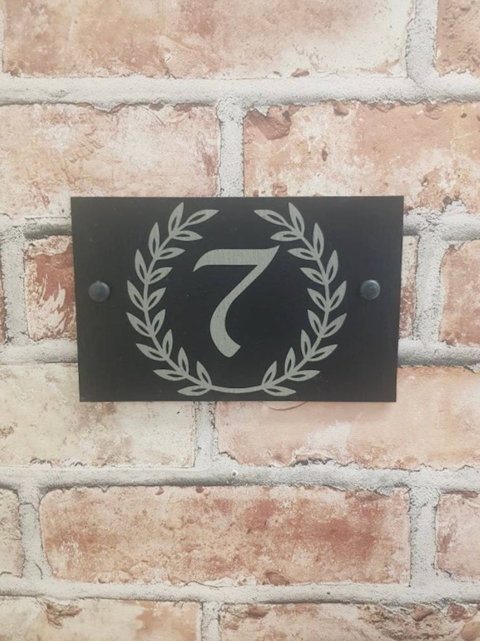 Leaf wreath slate house sign