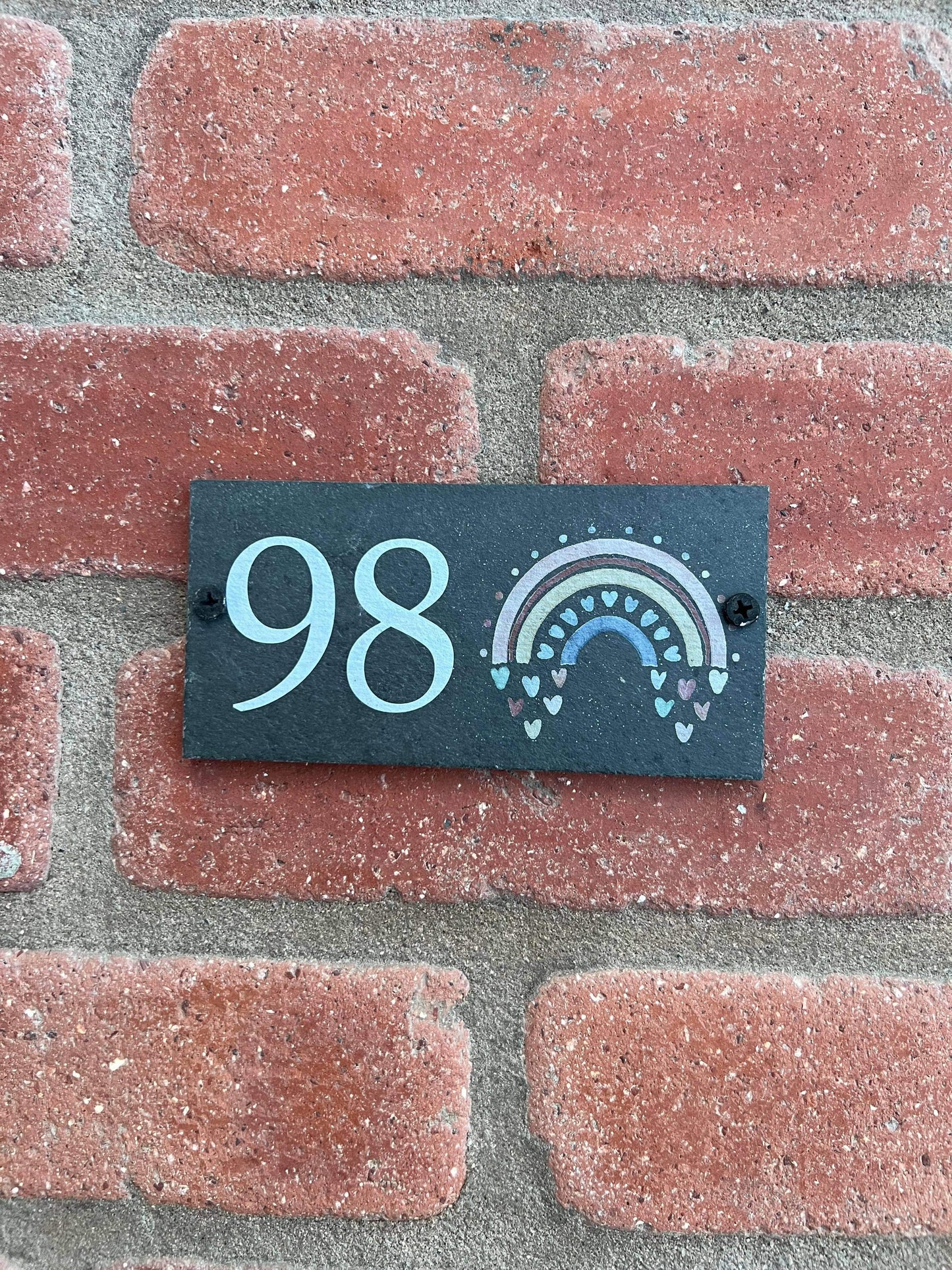 Number slate house sign rainbow small