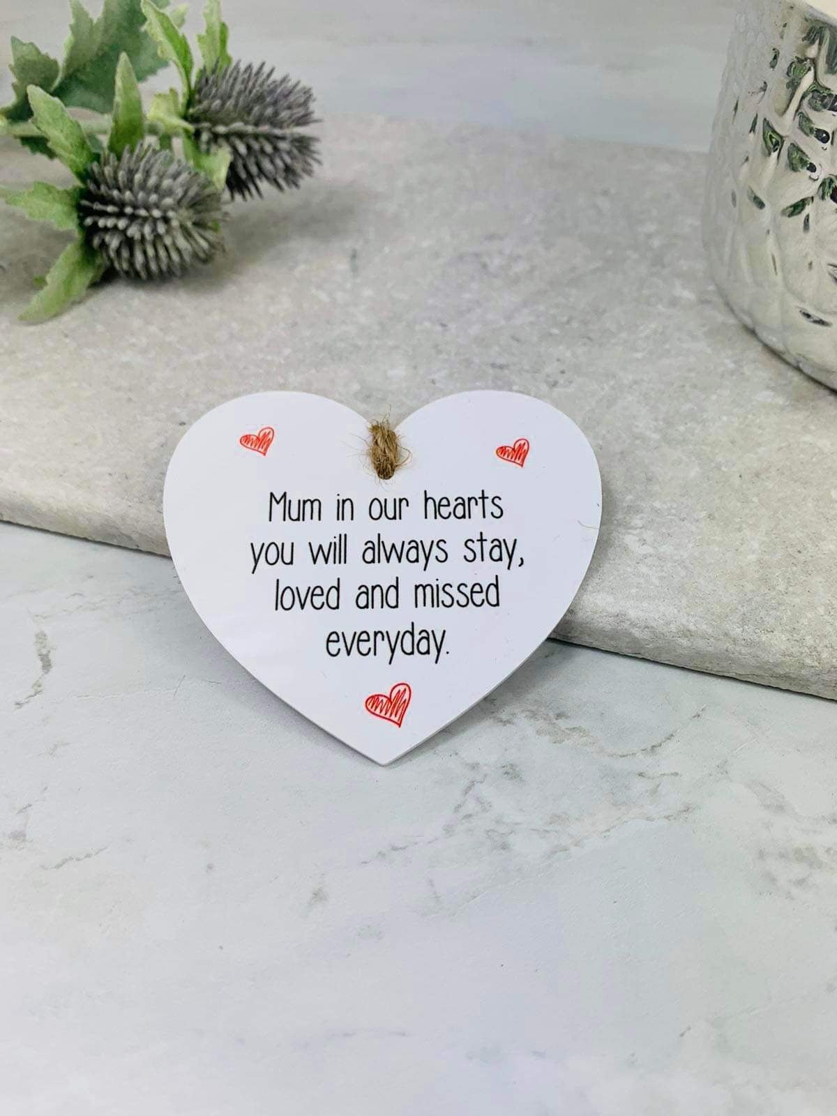 BOGOF In our hearts hanging heart keepsake