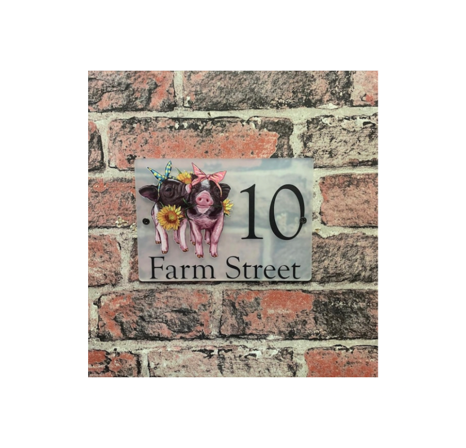 Floral pig acrylic house sign