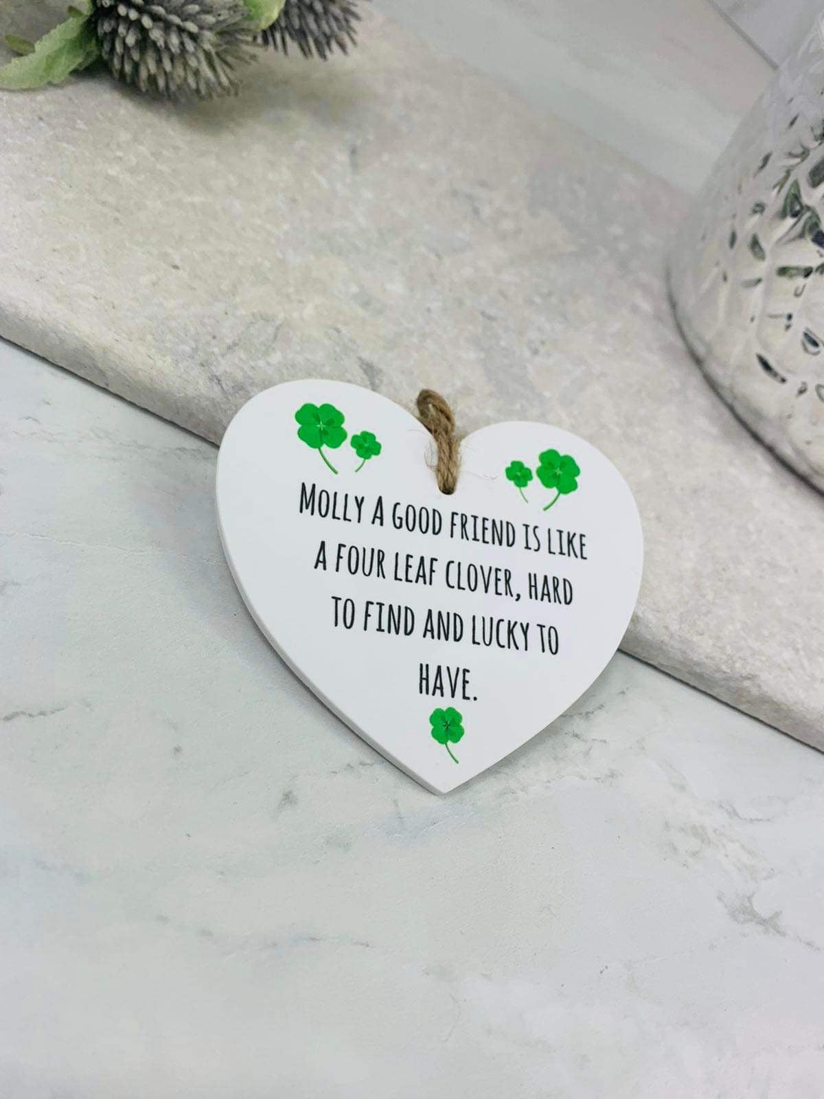 BOGOF A good friend is like a four leaf clover hanging heart keepsake