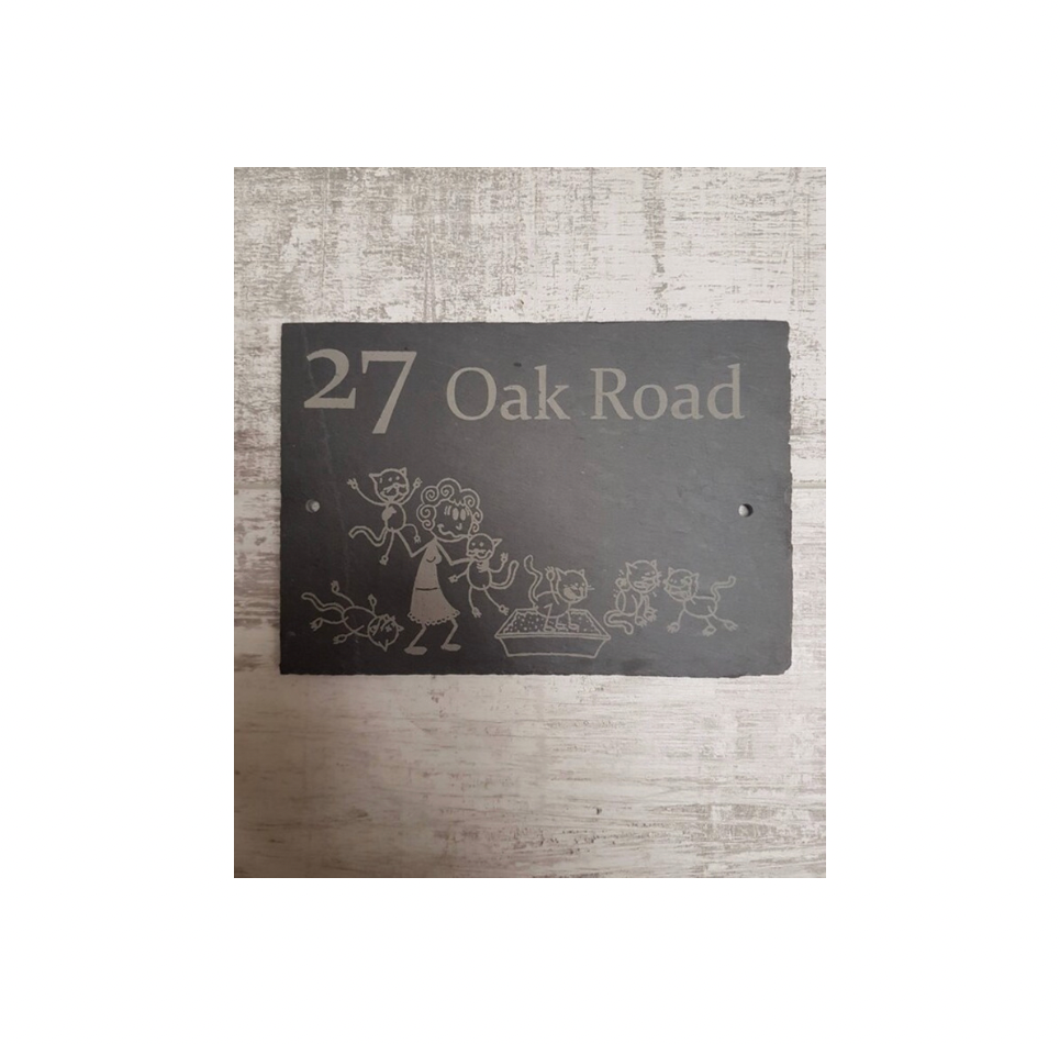 Crazy cat lady slate house sign