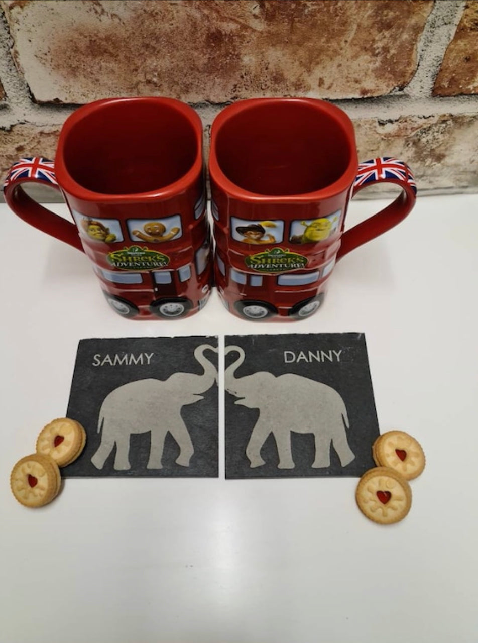 Elephant 2x slate name coasters