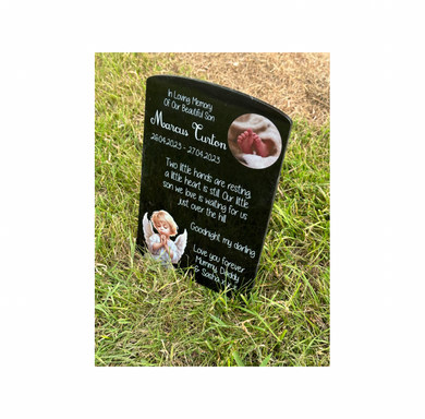 Angel temporary headstone with photo