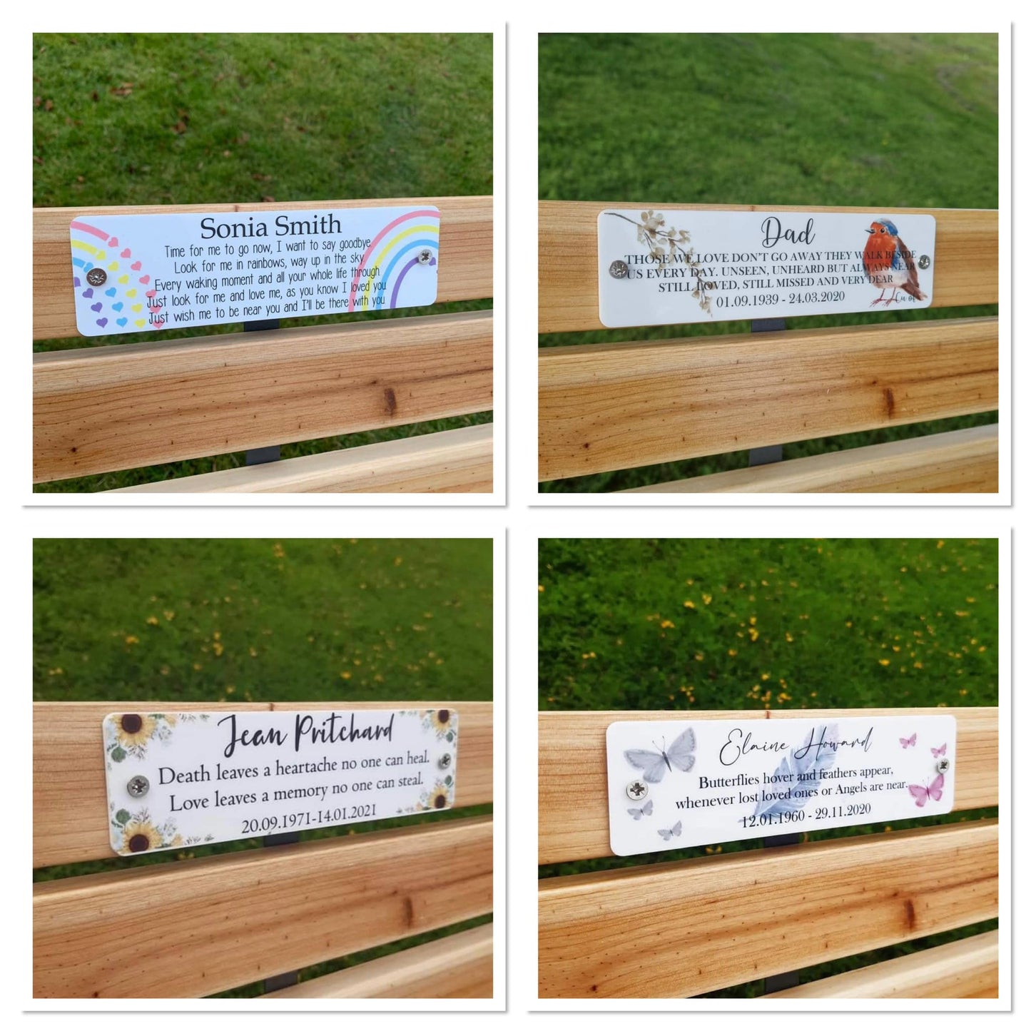 Acrylic bench picture memorial plaque - Yellow Flowers