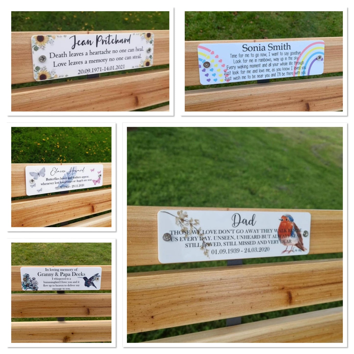 Acrylic bench picture memorial plaque - Butterflies