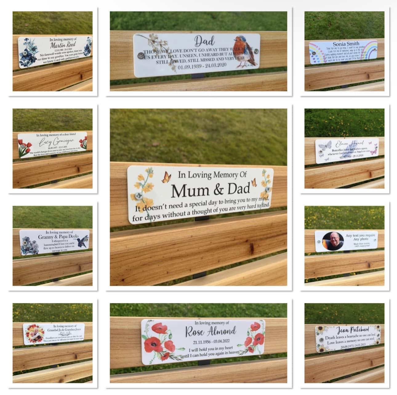 Acrylic bench picture memorial plaque - Yellow Flowers