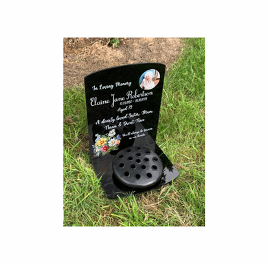 Floral corner with photo temporary headstone with Base