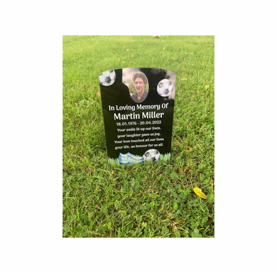 Football temporary headstone with photo