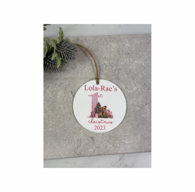 BOGOF pink first Christmas bauble