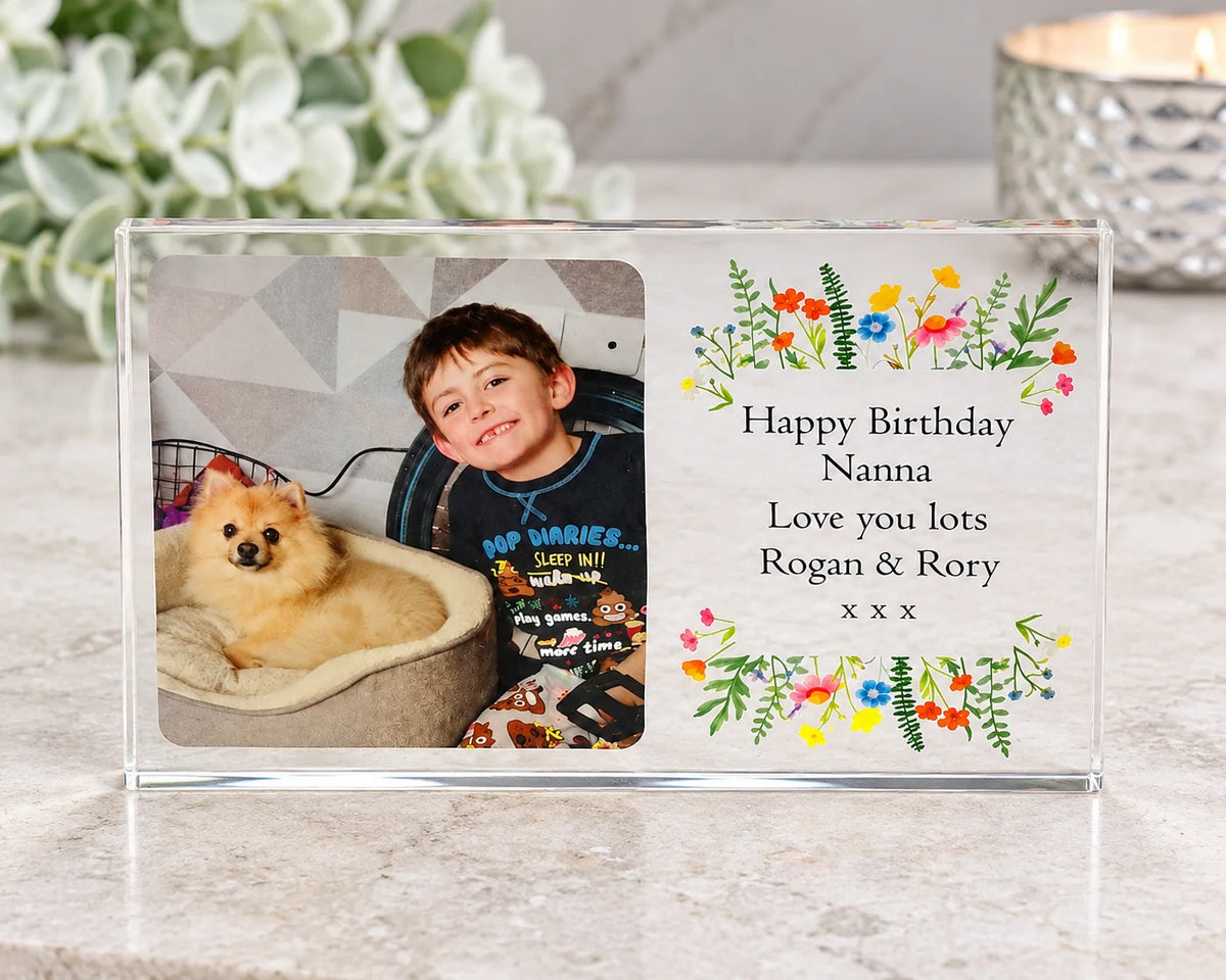 Birthday floral border acrylic block