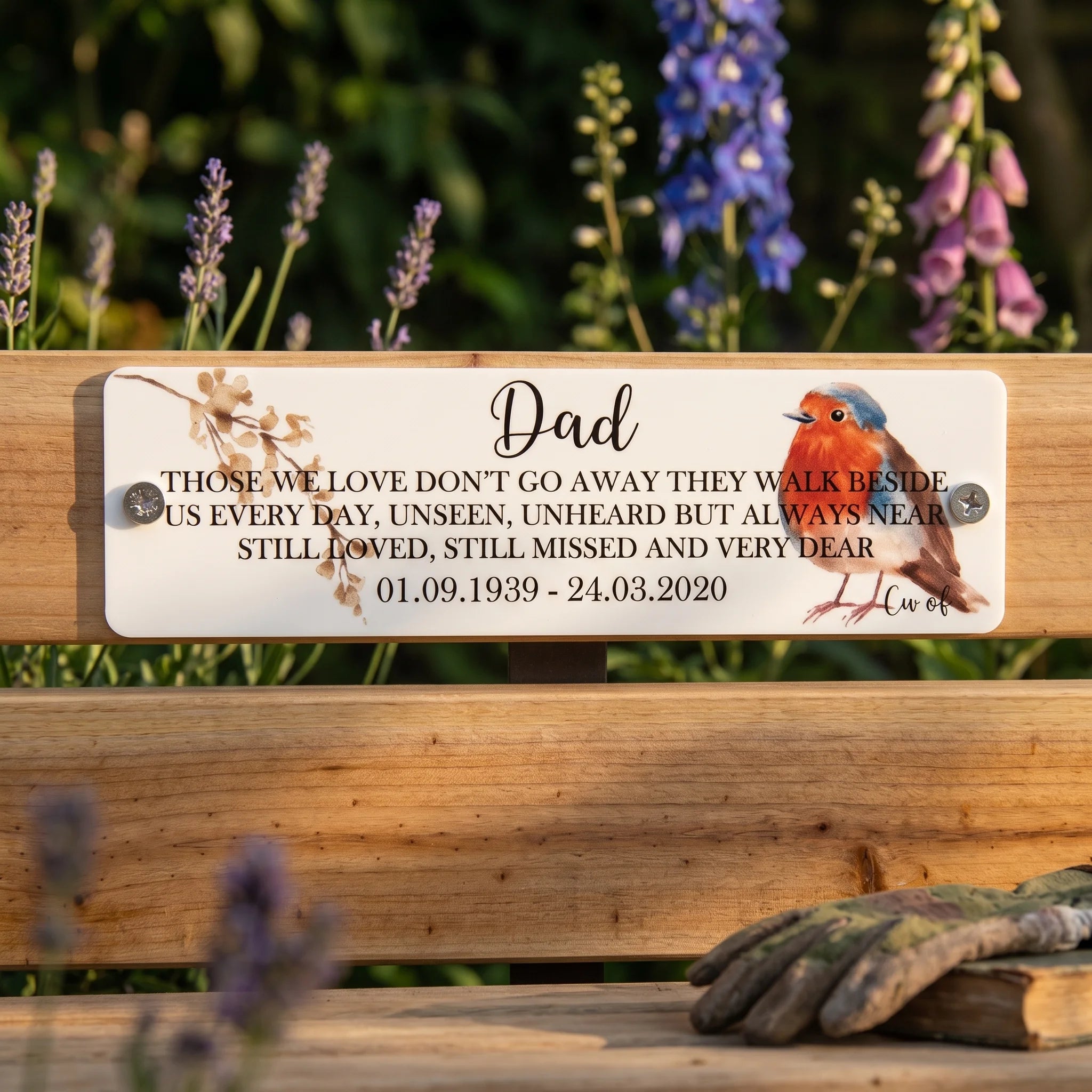 Acrylic Robin bench memorial plaque