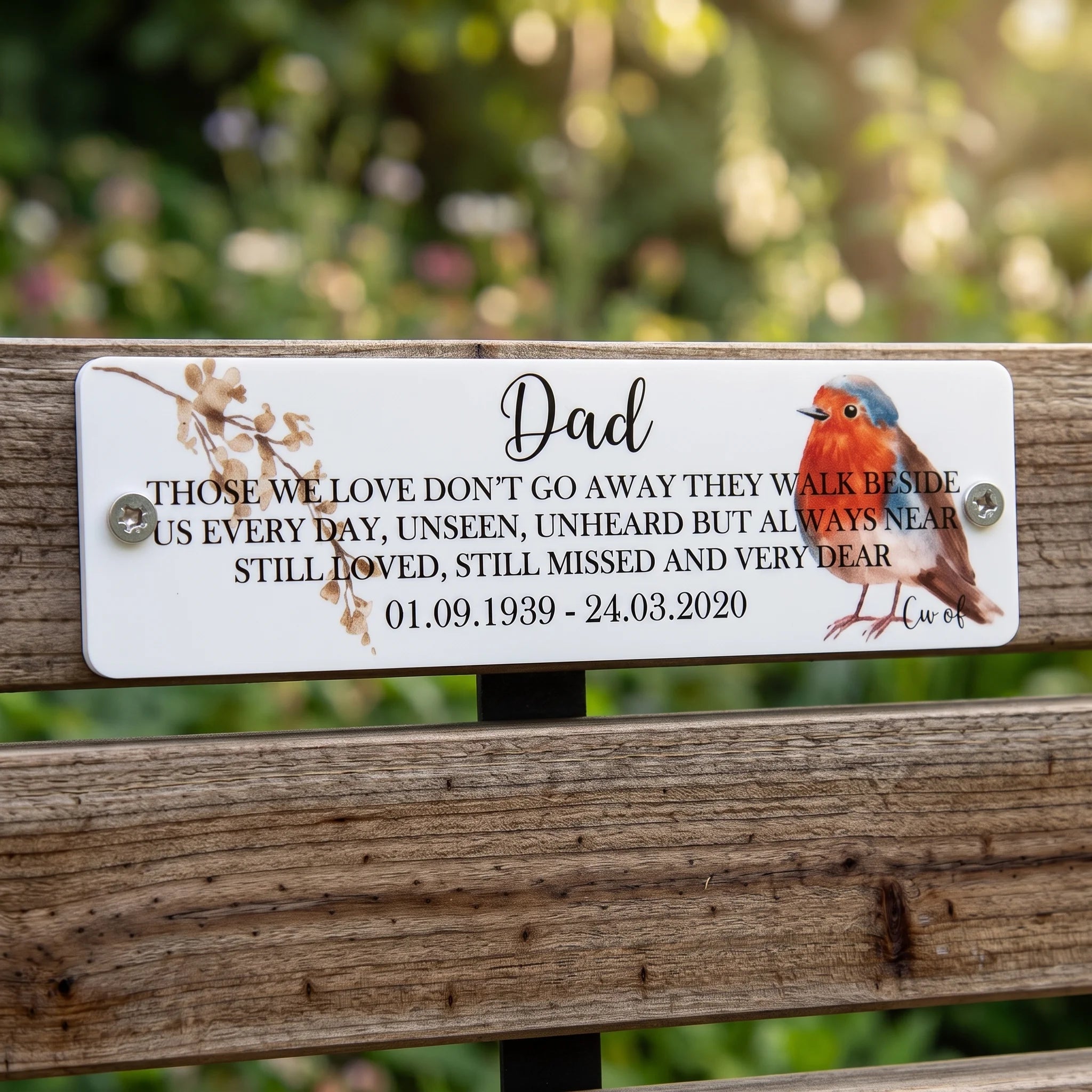 Acrylic Robin bench memorial plaque