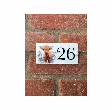 Acrylic house sign highland cow floral small