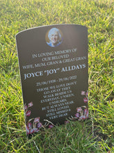 Floral temporary headstone with photo