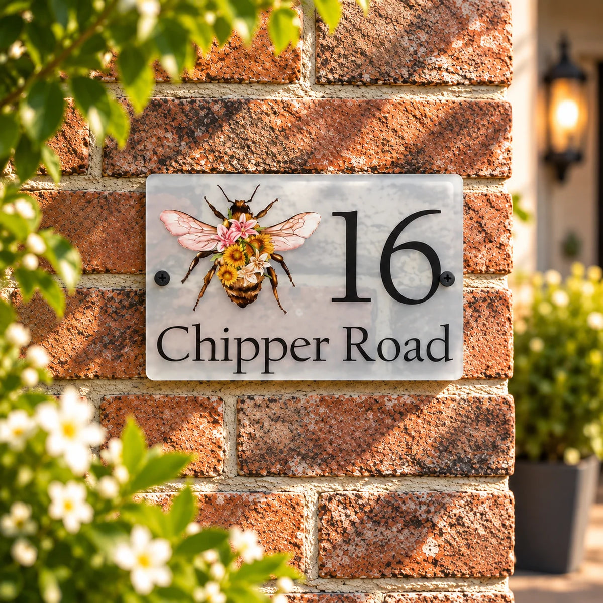 Floral bee acrylic house sign