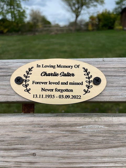 Gold and Silver Bench Memorial Plaque - Laurel Circle