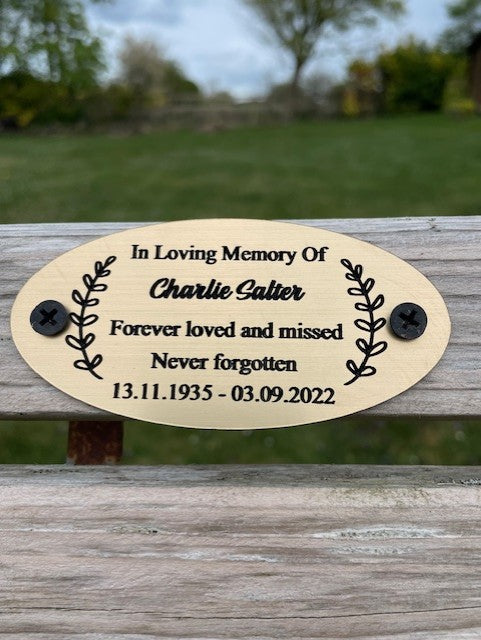 Gold and Silver Bench Memorial Plaque - Laurel Circle