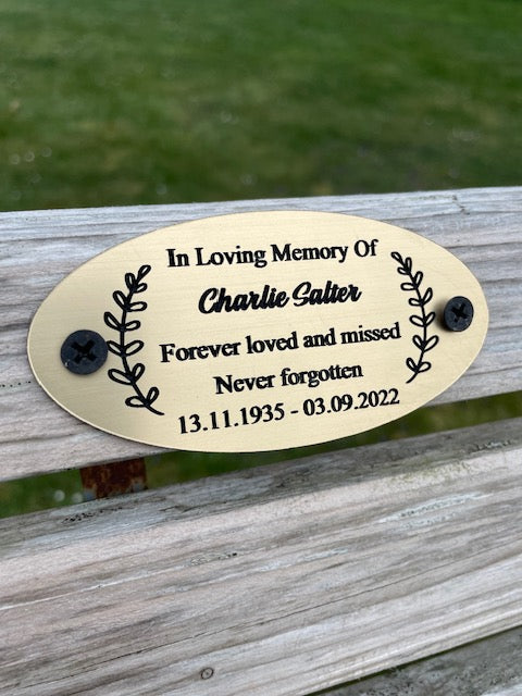 Gold and Silver Bench Memorial Plaque - Laurel Circle