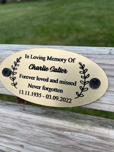 Gold and Silver Bench Memorial Plaque - Laurel Circle