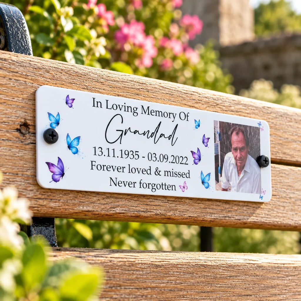 Acrylic bench picture memorial plaque - Butterflies