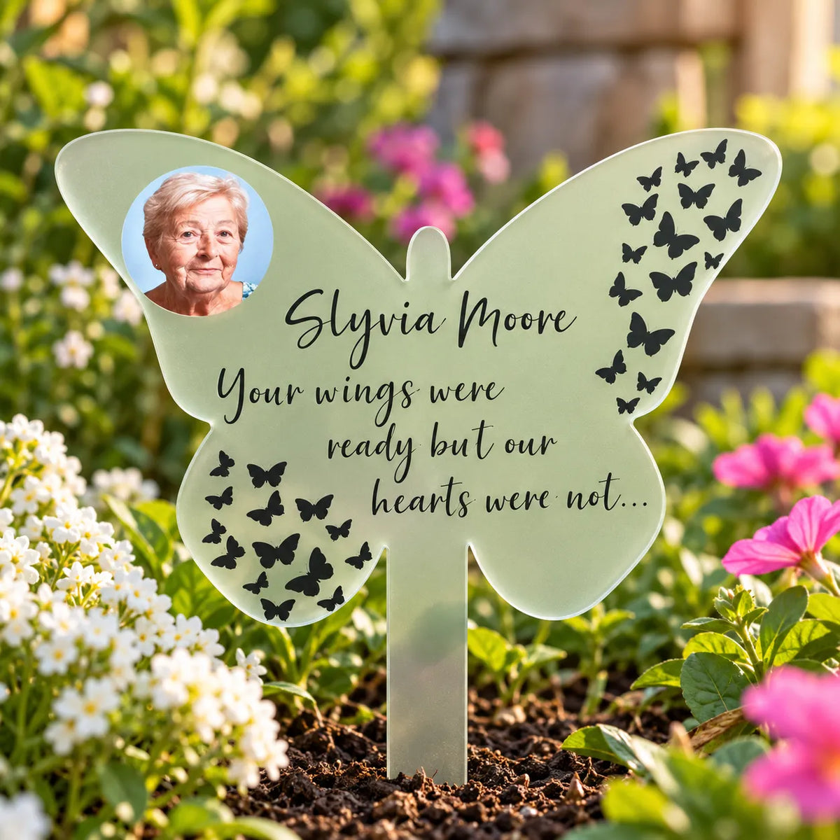 Butterfly memorial stake your wings were ready