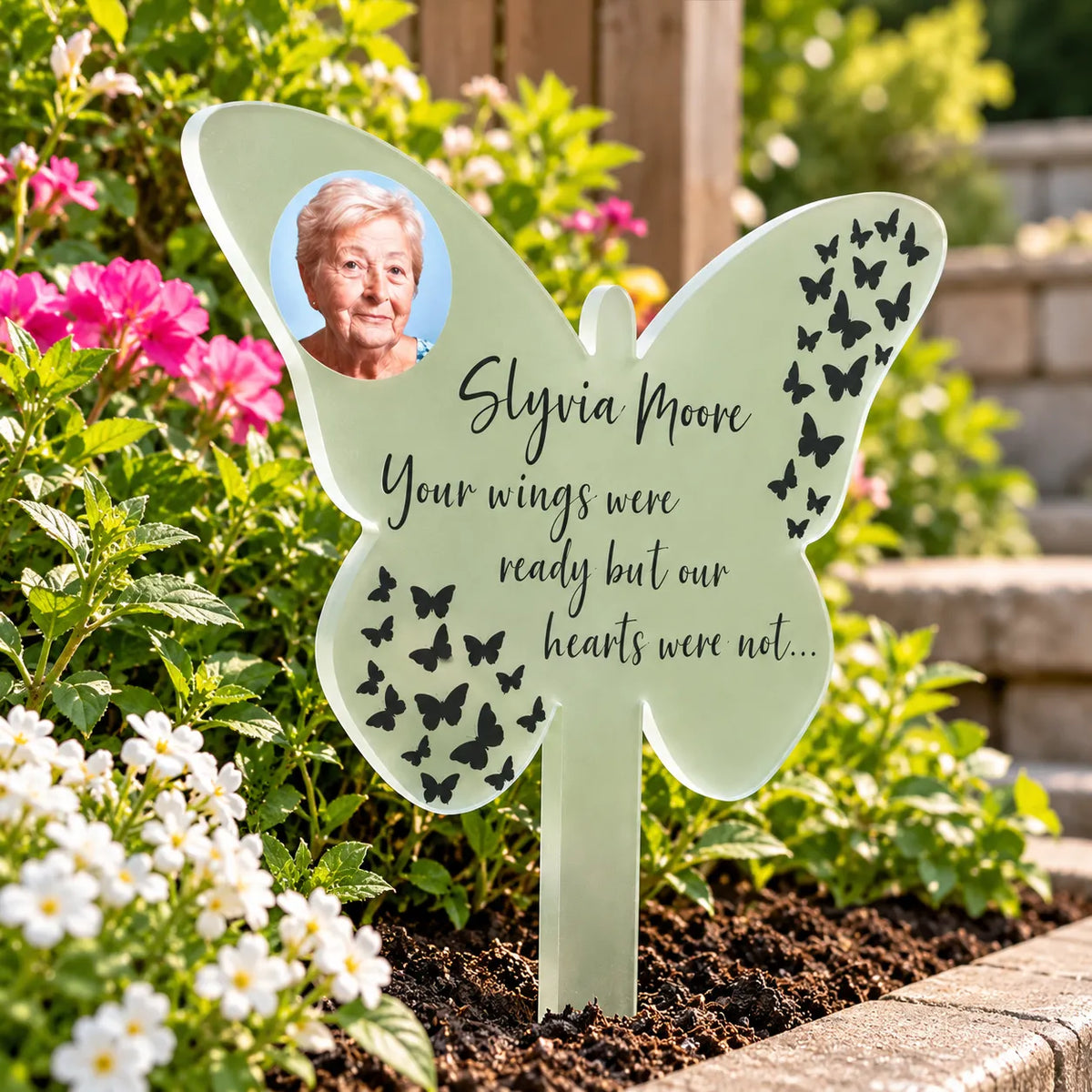 Butterfly memorial stake your wings were ready