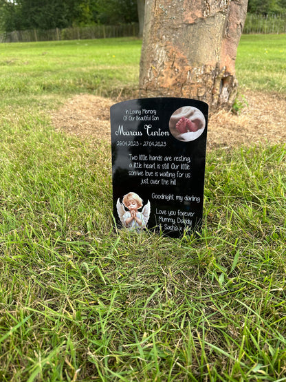 Angel temporary headstone with photo