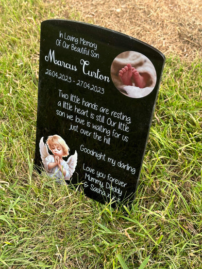 Angel temporary headstone with photo