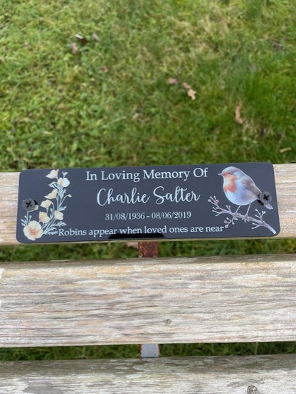 Acrylic bench black Robin memorial plaque Cal