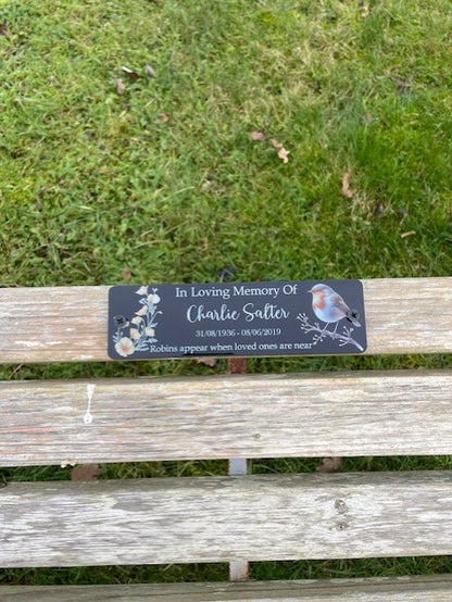 Acrylic bench black Robin memorial plaque Cal