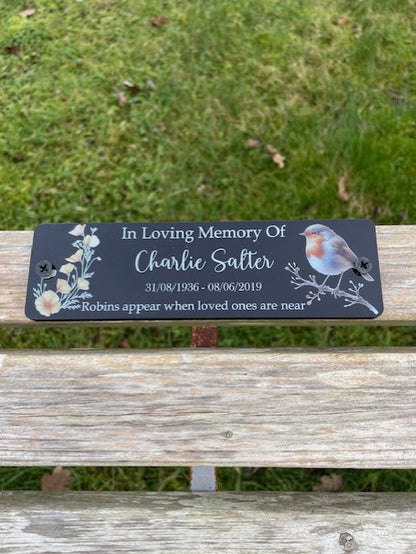 Acrylic bench black Robin memorial plaque Cal