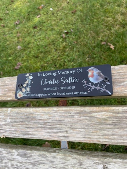 Acrylic bench black Robin memorial plaque Cal