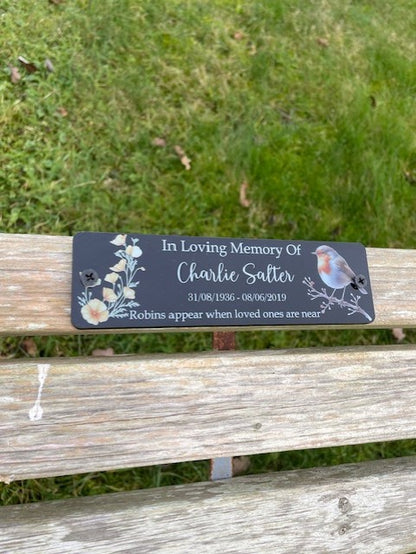 Acrylic bench black Robin memorial plaque Cal