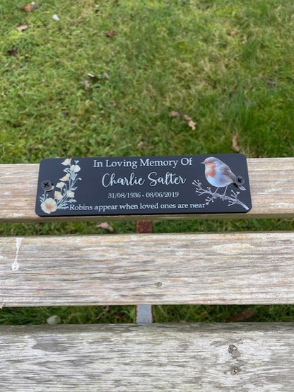 Acrylic bench black Robin memorial plaque Cal